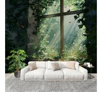 3D Wall Mural Art Wall Decor Removable Wallpaper Jungle Plant Pattern Modern Non-Woven Fabrics Easy to Clean Mural Green Murals for Classroom Bathroom Apartment 350x256cm