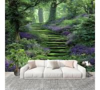 3D Wall Mural Art Wall Decor Removable Wallpaper Jungle Plant Stone Steps Modern Non-Woven Fabrics Easy to Clean Mural Green Murals for Classroom Bathroom Apartment 300x210cm