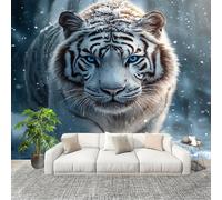 3D Wall Mural Art Wall Decor Removable Wallpaper Jungle Snow White Tiger Modern Non-Woven Fabrics Easy to Clean Mural Light-Colored Murals for Classroom Bathroom Apartment 350x256cm