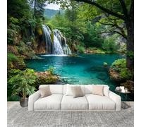3D Wall Mural Art Wall Decor Removable Wallpaper Jungle Waterfall Plants Modern Non-Woven Fabrics Easy to Clean Mural Green Murals for Classroom Bathroom Apartment 200x140cm