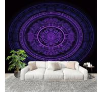 3D Wall Mural Art Wall Decor Removable Wallpaper Mandala Pattern Modern Non-Woven Fabrics Easy to Clean Mural Purple Murals for Classroom Bathroom Apartment 350x256cm