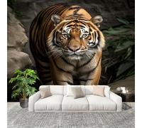 3D Wall Mural Art Wall Decor Removable Wallpaper Mighty Animal Tiger Modern Non-Woven Fabrics Easy to Clean Mural Light-Colored Murals for Classroom Bathroom Apartment 200x140cm