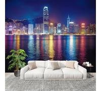 3D Wall Mural Art Wall Decor Removable Wallpaper Modern City Architecture Modern Non-Woven Fabrics Easy to Clean Mural Dark Blue Murals for Classroom Bathroom Apartment 250x175cm