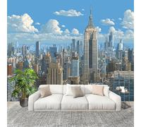 3D Wall Mural Art Wall Decor Removable Wallpaper Modern City Skyline Modern Non-Woven Fabrics Easy to Clean Mural Blue Murals for Classroom Bathroom Apartment 200x140cm