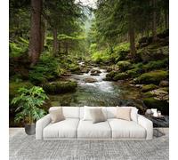 3D Wall Mural Art Wall Decor Removable Wallpaper Mountain and Stream Pattern Modern Non-Woven Fabrics Easy to Clean Mural Green Murals for Classroom Bathroom Apartment 350x256cm