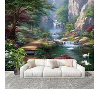 3D Wall Mural Art Wall Decor Removable Wallpaper Mountains, Rivers, Streams and Florals Modern Non-Woven Fabrics Easy to Clean Mural Colorful Murals for Classroom Bathroom Apartment 300x210cm