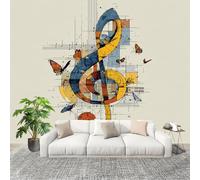 3D Wall Mural Art Wall Decor Removable Wallpaper Music Symbols Geometry Butterfly Modern Non-Woven Fabrics Easy to Clean Mural Light Color Murals for Classroom Bathroom Apartment 300x210cm