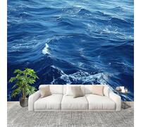 3D Wall Mural Art Wall Decor Removable Wallpaper Ocean Wave Pattern Modern Non-Woven Fabrics Easy to Clean Mural Dark Blue Murals for Classroom Bathroom Apartment 400x280cm