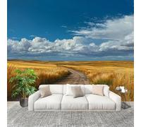 3D Wall Mural Art Wall Decor Removable Wallpaper Pastoral Wheat Field Pattern Modern Non-Woven Fabrics Easy to Clean Mural Blue Murals for Classroom Bathroom Apartment 250x175cm