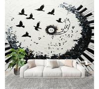 3D Wall Mural Art Wall Decor Removable Wallpaper Piano Keys Swirl Bird Modern Non-Woven Fabrics Easy to Clean Mural White Murals for Classroom Bathroom Apartment 400x280cm