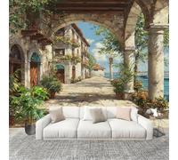 3D Wall Mural Art Wall Decor Removable Wallpaper Retro Architecture Corridor Modern Non-Woven Fabrics Easy to Clean Mural Green Murals for Classroom Bathroom Apartment 300x210cm