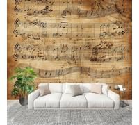 3D Wall Mural Art Wall Decor Removable Wallpaper Retro Music Theme Modern Non-Woven Fabrics Easy to Clean Mural Brown Murals for Classroom Bathroom Apartment 250x175cm
