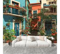 3D Wall Mural Art Wall Decor Removable Wallpaper Romantic European Architecture Modern Non-Woven Fabrics Easy to Clean Mural Colorful Murals for Classroom Bathroom Apartment 300x210cm