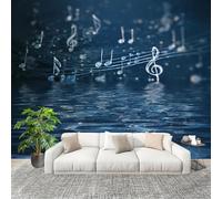 3D Wall Mural Art Wall Decor Removable Wallpaper Romantic Music Notes Modern Non-Woven Fabrics Easy to Clean Mural Blue Murals for Classroom Bathroom Apartment 350x256cm