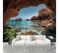 3D Wall Mural Art Wall Decor Removable Wallpaper Seaside Rock Texture Modern Non-Woven Fabrics Easy to Clean Mural Blue Murals for Classroom Bathroom Apartment 400x280cm