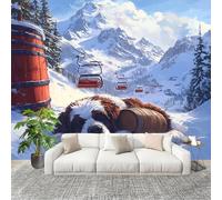 3D Wall Mural Art Wall Decor Removable Wallpaper Snow Mountain Saint Bernard Modern Non-Woven Fabrics Easy to Clean Mural White Murals for Classroom Bathroom Apartment 300x210cm