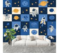 3D Wall Mural Art Wall Decor Removable Wallpaper Space-Themed Chessboard Modern Non-Woven Fabrics Easy to Clean Mural Dark Blue Murals for Classroom Bathroom Apartment 300x210cm