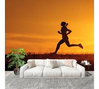 3D Wall Mural Art Wall Decor Removable Wallpaper Sunset Sports Figure Silhouette Modern Non-Woven Fabrics Easy to Clean Mural Orange-Yellow Murals for Classroom Bathroom Apartment 200x140cm