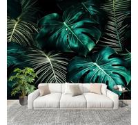 3D Wall Mural Art Wall Decor Removable Wallpaper Tropical Plants Leaf Pattern Modern Non-Woven Fabrics Easy to Clean Mural Dark Green Murals for Classroom Bathroom Apartment 400x280cm