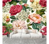 3D Wall Mural Art Wall Decor Removable Wallpaper Watercolor Peony Rose Florals Modern Non-Woven Fabrics Easy to Clean Mural Colorful Murals for Classroom Bathroom Apartment 250x175cm