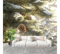 3D Wall Mural Art Wall Decor Removable Wallpaper Winter Snow Falling On Pine Branches Modern Non-Woven Fabrics Easy to Clean Mural White Murals for Classroom Bathroom Apartment 300x210cm