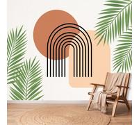 3D Wall Mural Bohemian Modern Print Rainbow Palm Leaf Geometric Photo Wallpaper, Non-Woven Mural Decoration Poster Picture 250 x 175 cm Wallpaper for Living Room Kids Bedroom