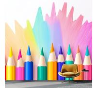 3D Wall Mural Cartoon Colored Pencil Print Photo Wallpaper, Luxury Non-Woven Wall Mural Decoration Poster Picture Design Modern Color Pencil Drawing 250 X 175 Cm Wallpaper Living Room