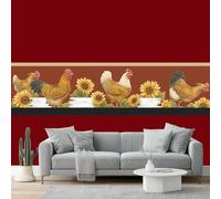 3D Wall Mural Country Style Print Photo Wallpaper, Luxury Non-Woven Wall Mural Decoration Poster Picture Design Modern Red Rooster Sunflower 250 X 175 Cm Wallpaper Living Room