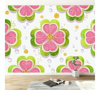 3D Wall Mural Cute Four-Leaf Clover Pattern, Color Print Photo Wallpaper, Premium Non-Woven Wall Mural Decoration Poster Design, 200 x 140 cm Wallpaper for Living Room Bedroom