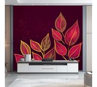 3D Wall Mural Decorate Print Photo Wallpaper, Luxury Non-Woven Wall Mural Decoration Poster Picture Design Modern Burgundy Gold Leaf Red Maple 200 X 140 Cm Wallpaper Living Room
