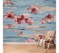3D Wall Mural Distressed Pastoral Photo Wallpaper, Florals Roses Wood Grain Non-Woven Wall Mural Decoration Poster Picture Design Modern 200 x 140 cm (W x H) Mural for Living Room