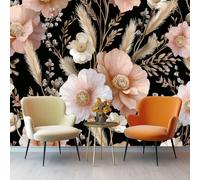 3D Wall Mural Dream Plant Lotus Petals Non-Woven Wall Mural Decoration for Living Room Kids Bedroom 350 x 256 cm Photo Poster Wallpaper Easy to Install Black Background Theme Wallpaper
