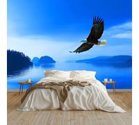 3D Wall Mural Eagle Soaring Freedom Nature Island 350 x 256 cm Luxury Non-Woven Wall Covering - Decoration Photo Wallpaper Picture, Ideal for Living Room Kids Bedroom Home Decor Blue