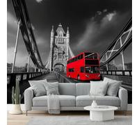 3D Wall Mural England Print Photo Wallpaper, Luxury Non-Woven Wall Mural Decoration Poster Picture Design Modern Red Bus London Bridge 400 X 280 Cm Wallpaper Living Room
