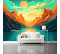 3D Wall Mural Fantasy Mountain Ranges Lakes Sun Non Woven Photo Wallpaper, Colorful Wall Mural, for Bedroom Living Room Decoration 350 x 256 cm (W x H), Covering up Stains and Blemishes