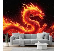 3D Wall Mural Fantasy Print Photo Wallpaper, Luxury Non-Woven Wall Mural Decoration Poster Picture Design Modern Red Fire Dragon Lava 250 X 175 Cm Wallpaper Living Room