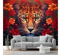 3D Wall Mural Fantasy Print Photo Wallpaper, Luxury Non-Woven Wall Mural Decoration Poster Picture Design Modern Red Leopard Rose 200 X 140 Cm Wallpaper Living Room