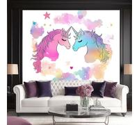 3D Wall Mural Fantasy Unicorn Print Photo Wallpaper, Luxury Non-Woven Wall Mural Decoration Poster Picture Design Modern Twin Unicorns in The Clouds 200 X 140 Cm Wallpaper Living Room