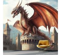 3D Wall Mural Fantasy Wind Dragon Print Photo Wallpaper, Luxury Non-Woven Wall Mural Decoration Poster Picture Design Modern Fire Dragon On The Castle 200 X 140 Cm Wallpaper Living Room