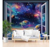 3D Wall Mural Galaxy, Universe, Planet Photo Wallpaper, Non-Woven Wall Mural Decoration Poster Picture Design Modern Abstract Galaxy Window Scenery 365x254cm(W x H) Murals for Living Room Bedroom