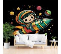 3D Wall Mural Galaxy Universe Rocket Photo Wallpaper, Non-Woven Wall Mural Decoration Poster Picture Design Modern Cartoon Astronaut Rocket 365x254cm(W x H) Murals for Living Room Bedroom