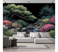 3D Wall Mural Gardens Rocks Streams Pattern Print Photo Wallpaper, Green Silk Fabric Mural Decoration Poster Picture, Design Traditional Landscapes 300x210cm Murals for Living Room Kids Bedroom