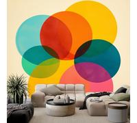 3D Wall Mural Geometric Abstract Colour Block Circle Photo Wallpaper, Non-Woven Wall Mural, Decoration Poster Picture Design Modern Mural 150 x 105 cm for Kids Kindergarten