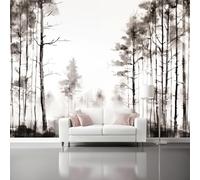 3D Wall Mural Hand-Drawn Forest Trees Lines Non Woven Photo Wallpaper, Black White Wall Mural, for Bedroom Living Room Decoration 250 x 175 cm (W x H), Covering up Stains and Blemishes