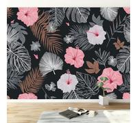 3D Wall Mural Hawaiian Style Monstera Leaf, Grey Print Photo Wallpaper, Premium Non-Woven Wall Mural Decoration Poster Design, 200 x 140 cm Wallpaper for Living Room Bedroom