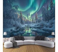 3D Wall Mural Ice Snow Rivers Northern Lights Print Photo Wallpaper, Winter Scenery Silk Mural Decoration Poster Picture Wall Art for Living Room Kids Bedroom Background,Fluorescent Green, 400x280cm