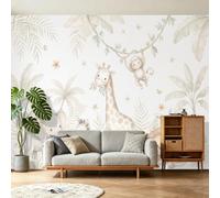 3D Wall Mural Jungle Animal Print Giraffe Monkey Elephant Zebra Photo Wallpaper, Non-Woven Mural Decoration Poster Picture 250 x 175 cm Wallpaper for Living Room Kids Bedroom