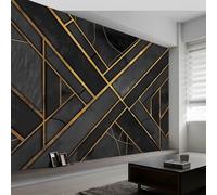 3D Wall Mural Marble Gold Stripes Geometry Print Photo Wallpaper, Black Non-Woven Wall Mural Decoration Poster Picture Design Modern 250 x 175 cm (W x H) Mural for Living Room Kids Bedroom