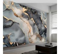 3D Wall Mural Marble Ink Gold Pattern Print Photo Wallpaper, Gray Non-Woven Wall Mural Decoration Poster Picture Design Modern 250 x 175 cm (W x H) Mural for Living Room Kids Bedroom
