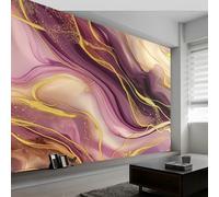 3D Wall Mural Marble Luxury Swirl Stripes Print Photo Wallpaper, Purple Gold Non-Woven Wall Mural Decoration Poster Picture Design Modern 300 x 210 cm (W x H) Mural for Living Room Kids Bedroom